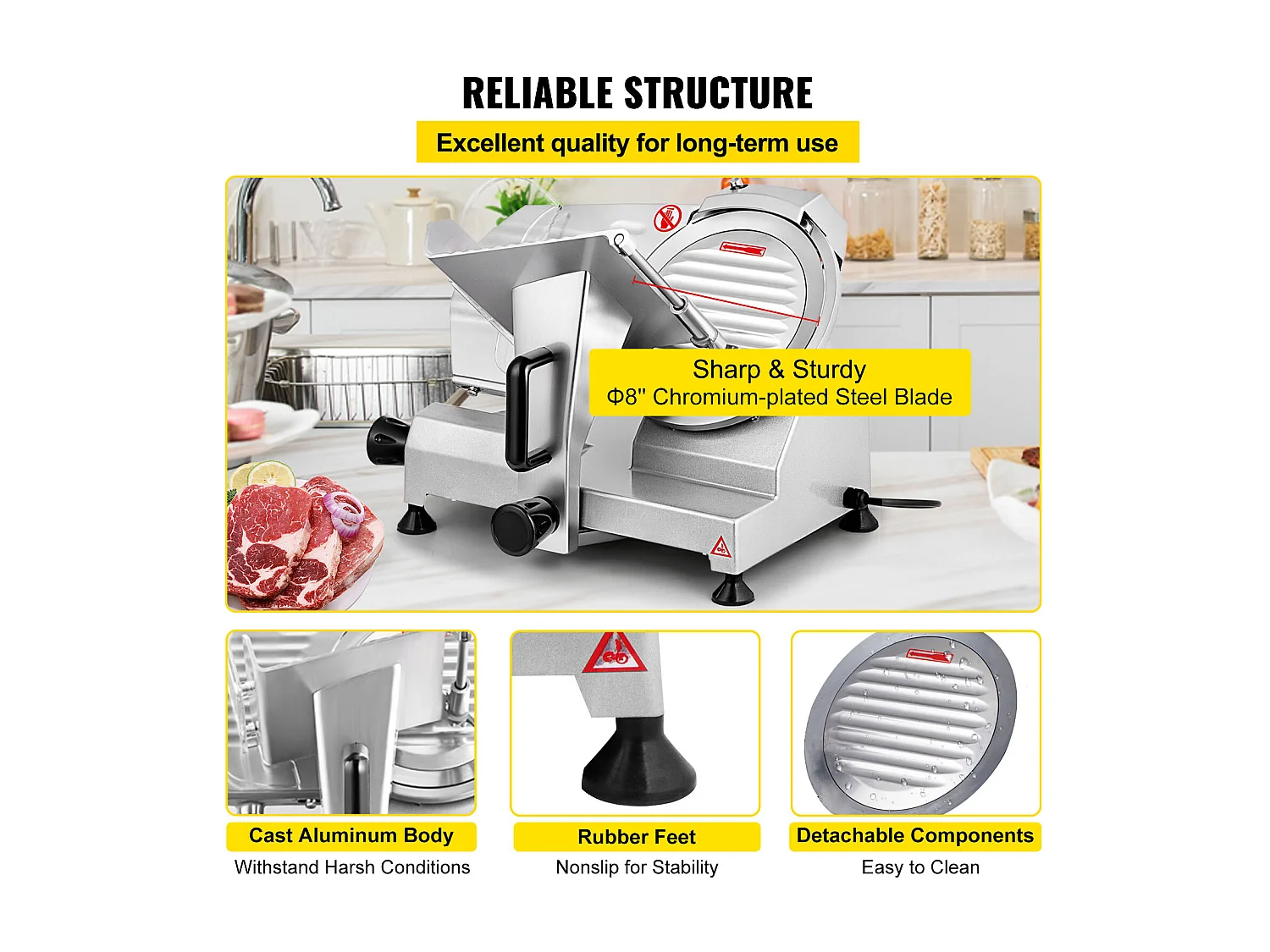 Affettatrice di Carne SucceBuy Elettrica Commerciale 200 W, Lama di 20CM, Taglio-Salumi 350-400 giri/min