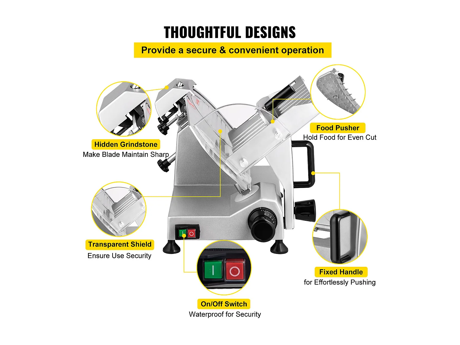 Affettatrice di Carne SucceBuy Elettrica Commerciale 200 W, Lama di 20CM, Taglio-Salumi 350-400 giri/min