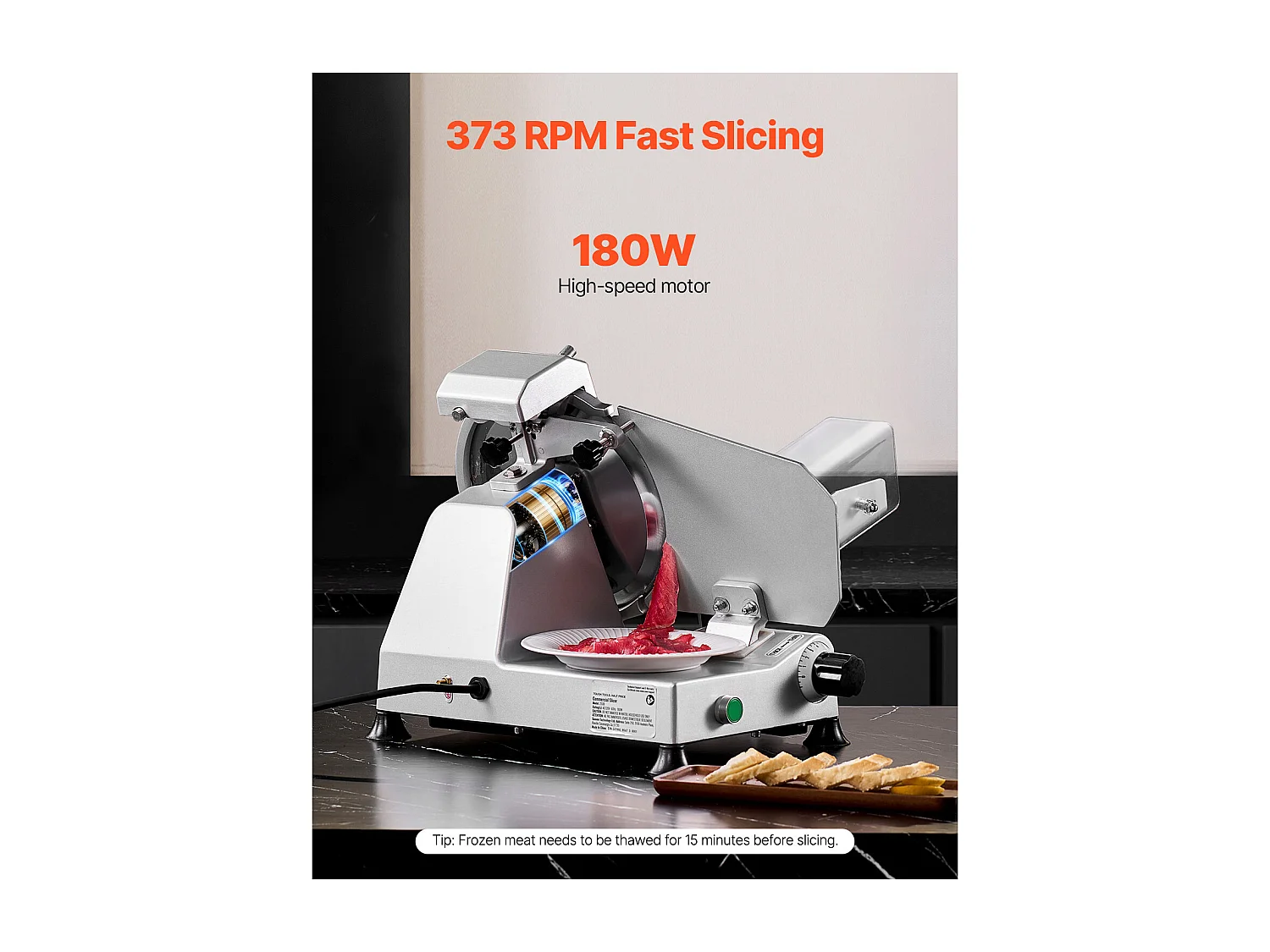 Trancheuse à Viande SucceBuy de 25CM, Coupe-Viande Électrique de 180 W pour Viande, Pain et Fromage