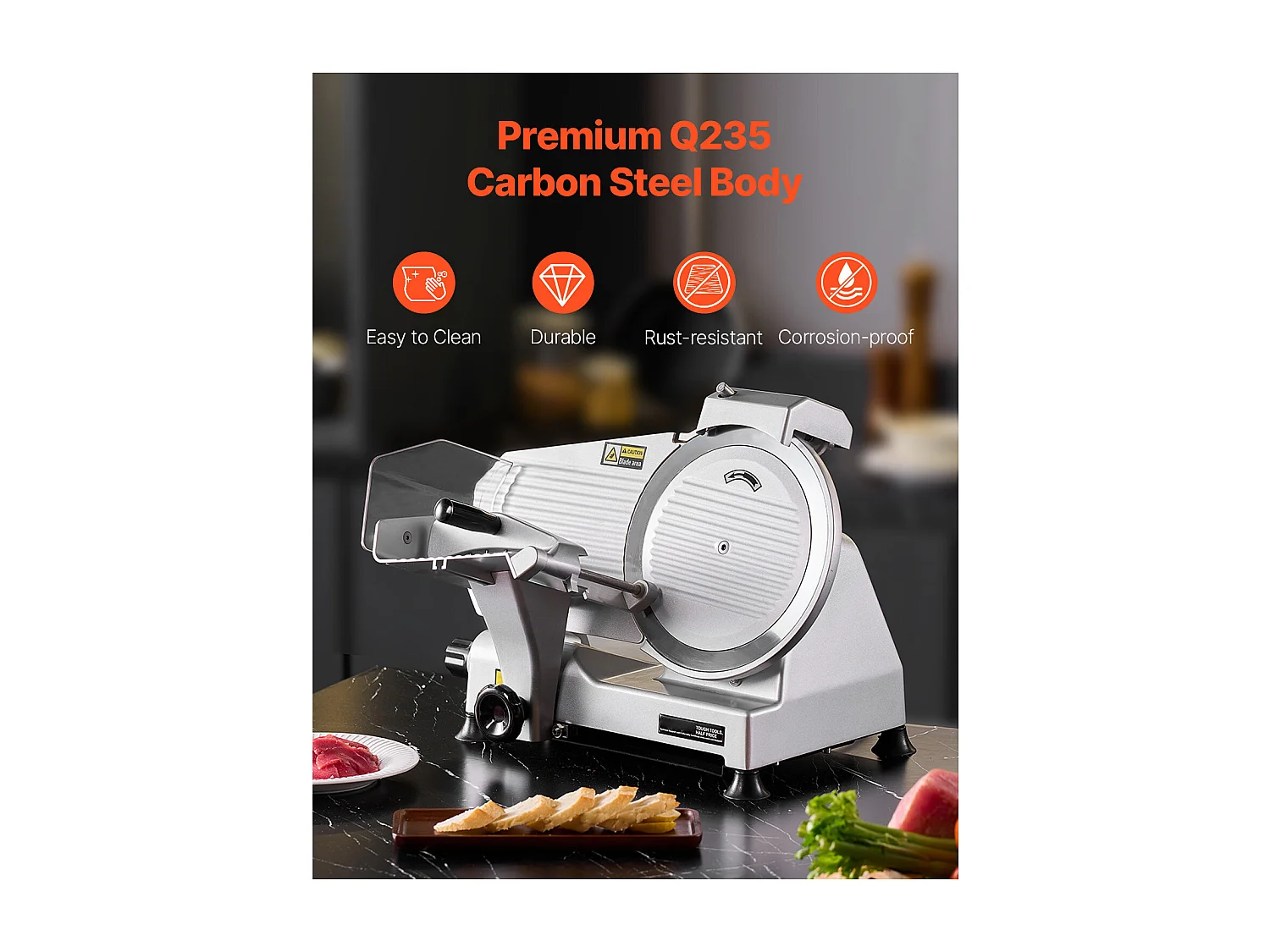 Trancheuse à Viande SucceBuy de 25CM, Coupe-Viande Électrique de 180 W pour Viande, Pain et Fromage