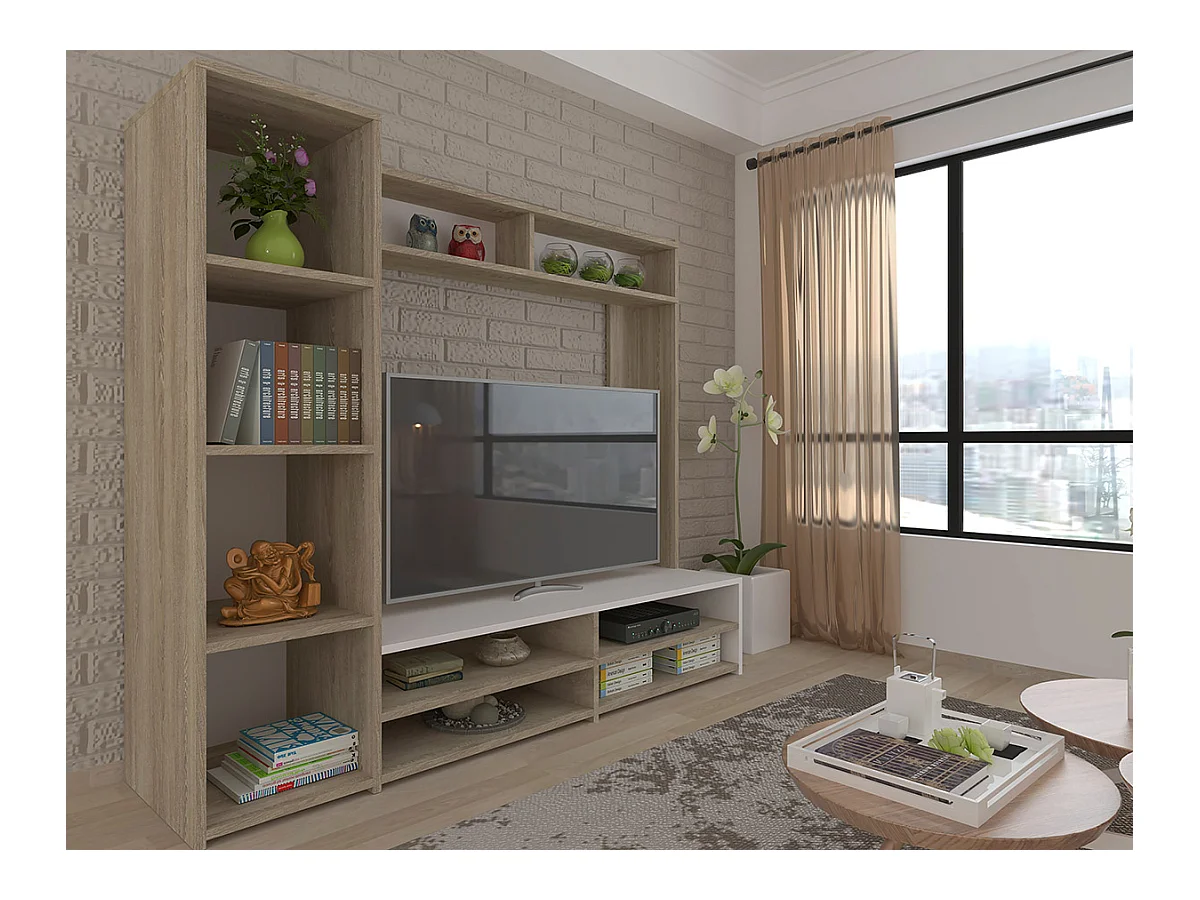 Móvel TV e Estante, Square (Carvalho, Branco)