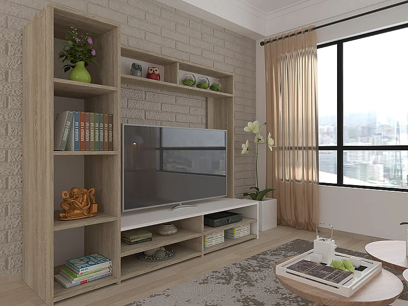 Móvel TV e Estante, Square (Carvalho, Branco)