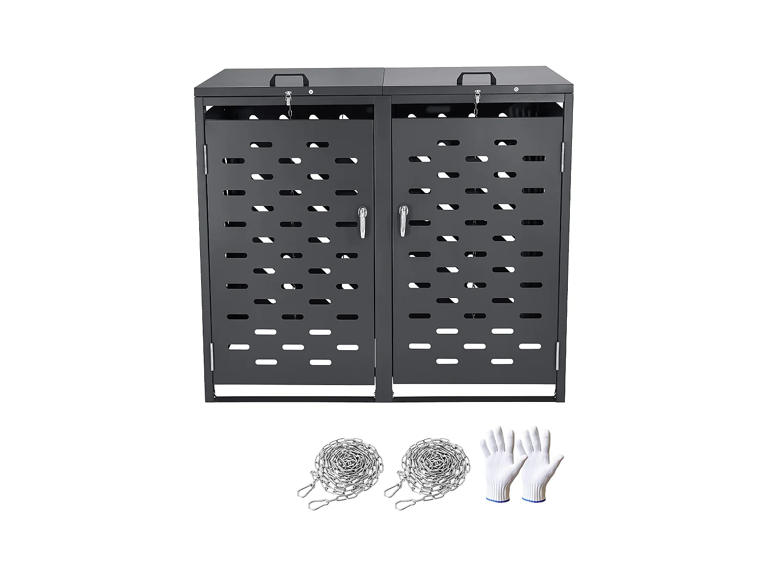 Abri de Rangement pour Poubelles SucceBuy, Cache Poubelle avec Couvercle à Chaîne 2 x 240 L