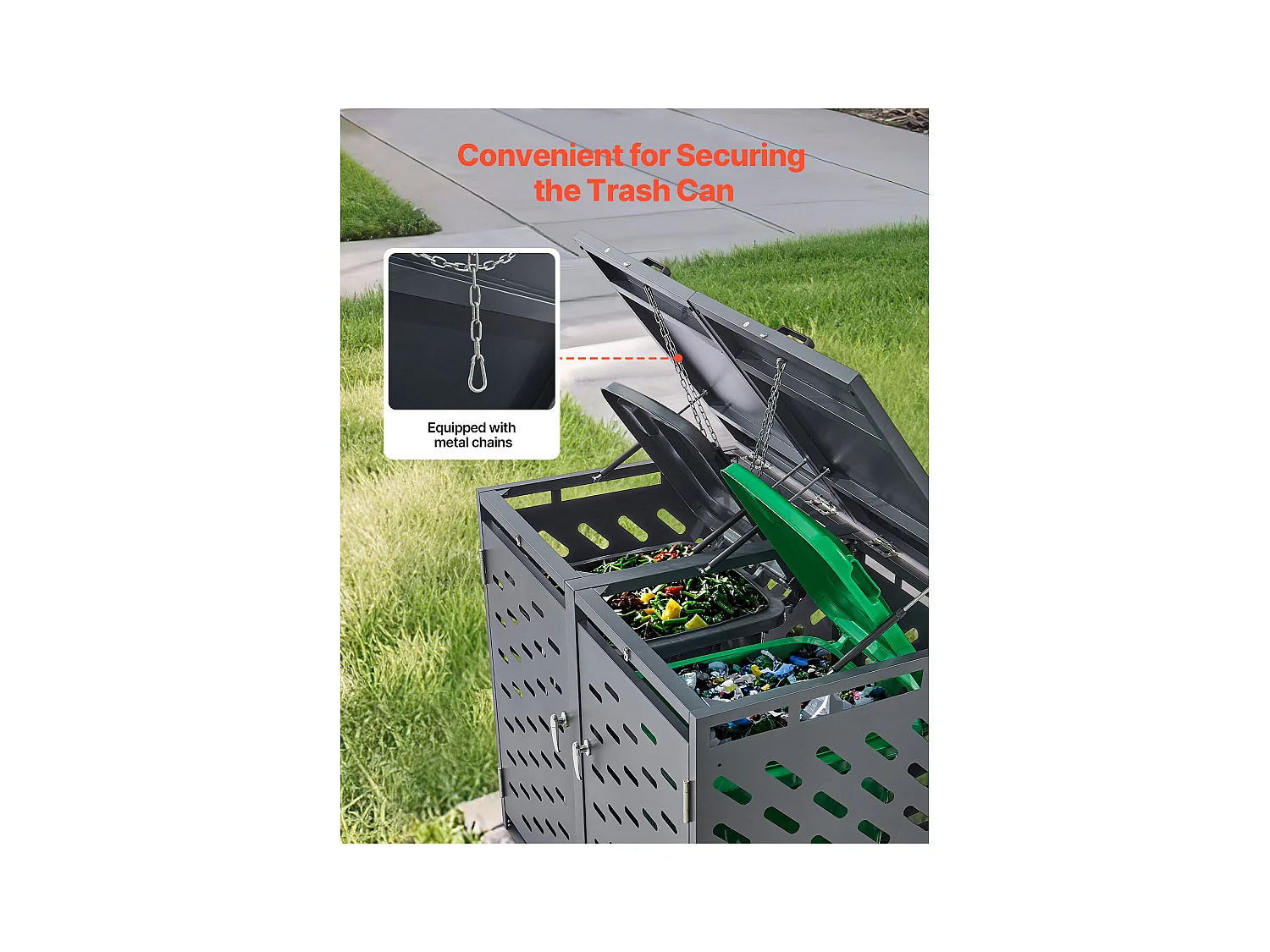 Abri de Rangement pour Poubelles SucceBuy, Cache Poubelle avec Couvercle à Chaîne 2 x 240 L