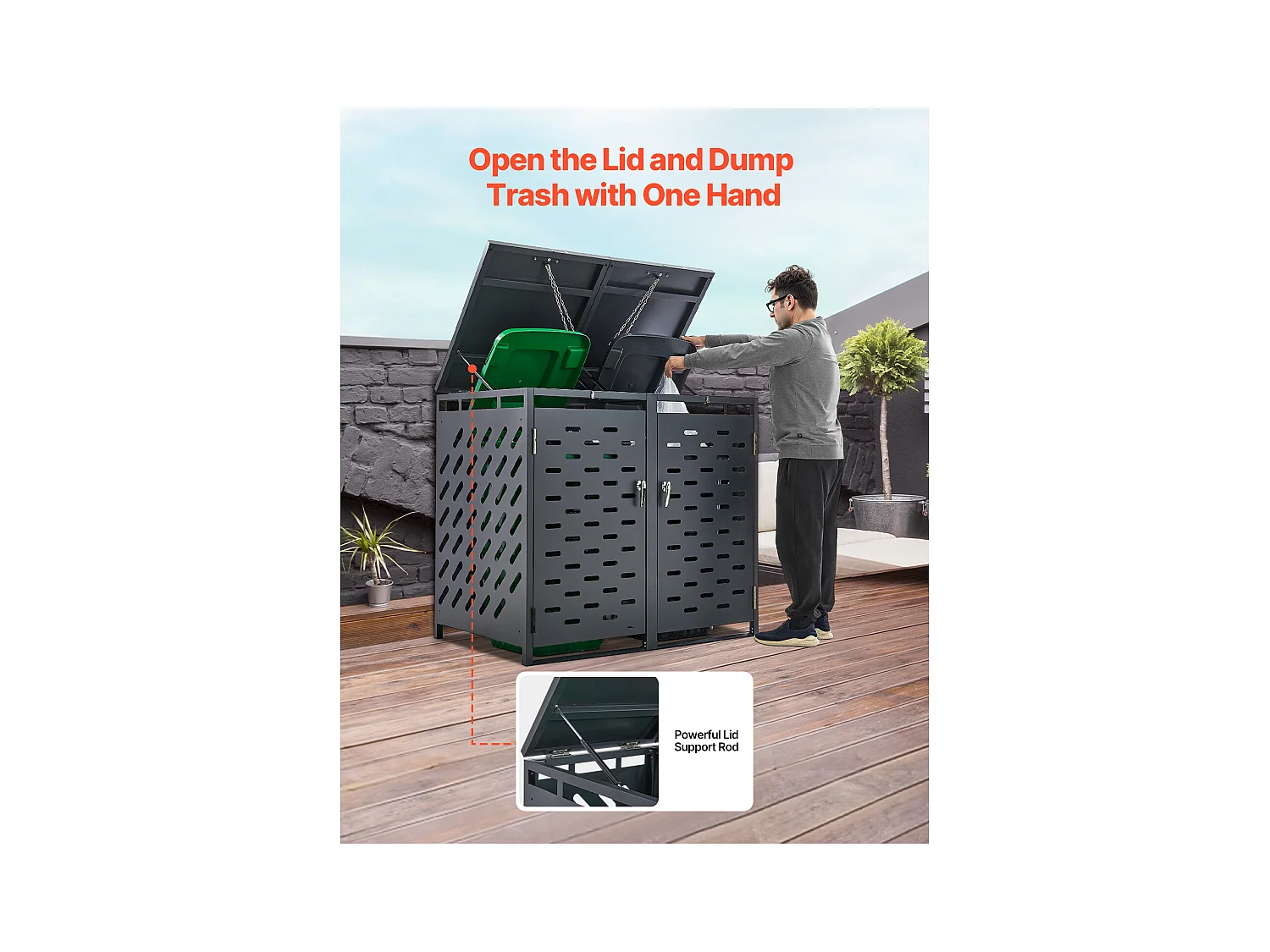 Abri de Rangement pour Poubelles SucceBuy, Cache Poubelle avec Couvercle à Chaîne 2 x 240 L