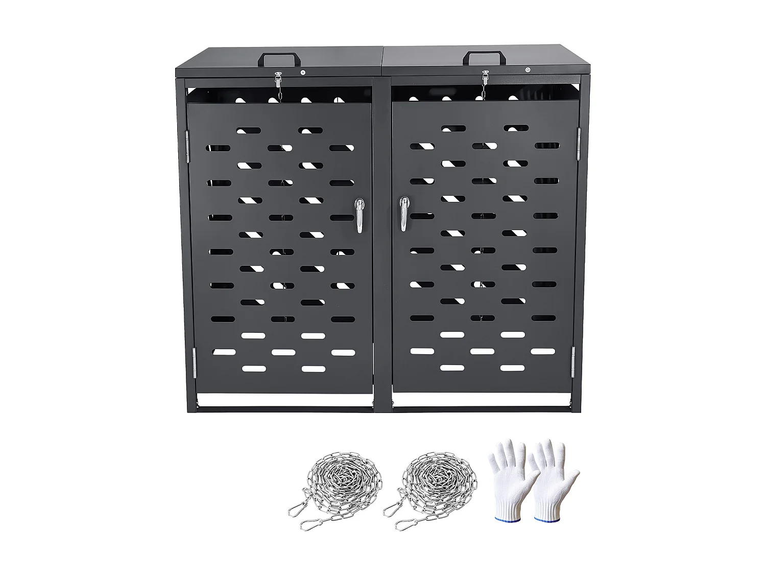 Abri de Rangement pour Poubelles SucceBuy, Cache Poubelle avec Couvercle à Chaîne 2 x 240 L