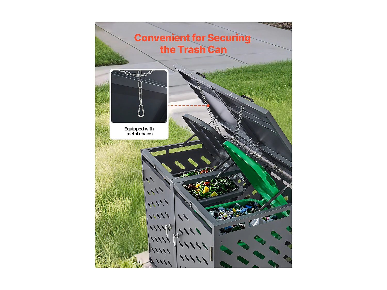 Abri de Rangement pour Poubelles SucceBuy, Cache Poubelle avec Couvercle à Chaîne 2 x 240 L