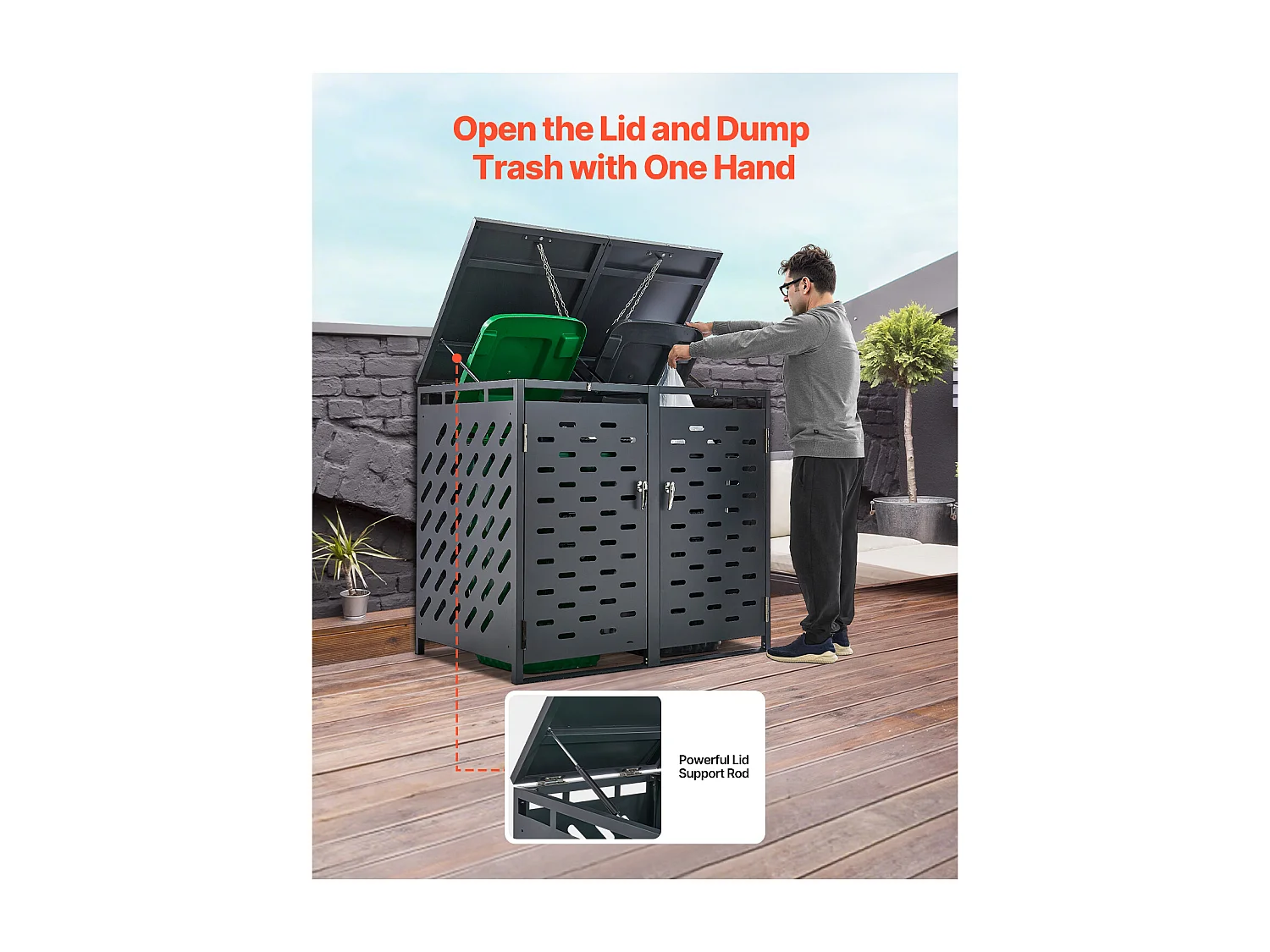 Abri de Rangement pour Poubelles SucceBuy, Cache Poubelle avec Couvercle à Chaîne 2 x 240 L