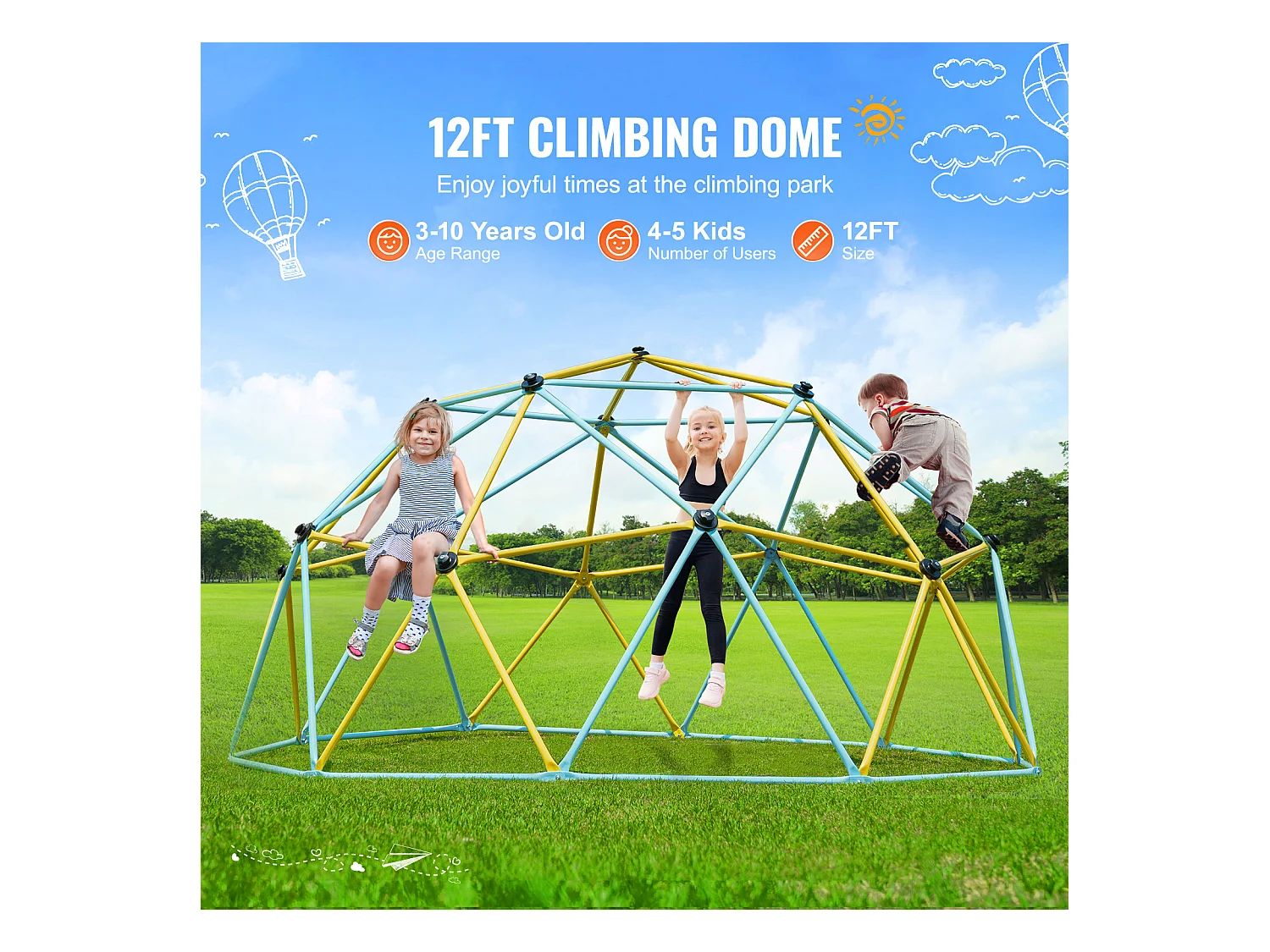 Dôme d'Escalade SucceBuy, 366 cm, Grimpeur à Dôme Géométrique, Salle de Jeux pour Enfants de 3 à 10 Ans