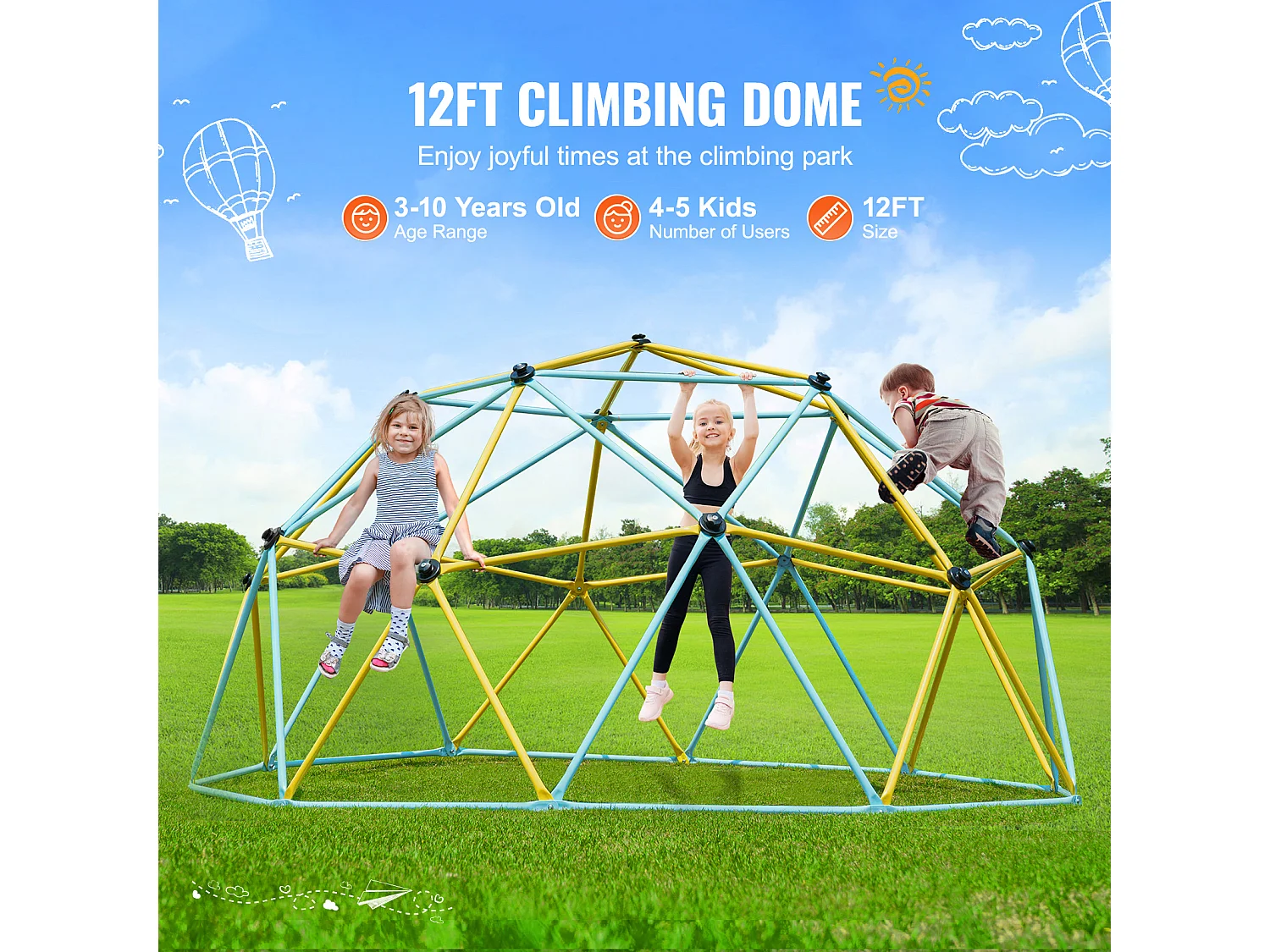 Dôme d'Escalade SucceBuy, 366 cm, Grimpeur à Dôme Géométrique, Salle de Jeux pour Enfants de 3 à 10 Ans