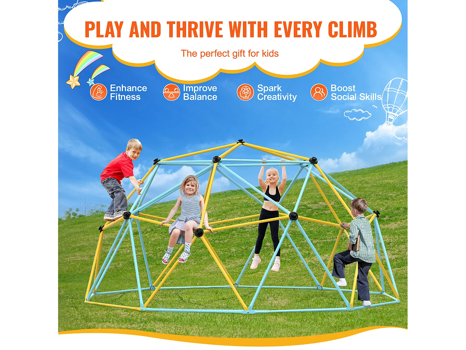 Dôme d'Escalade SucceBuy, 366 cm, Grimpeur à Dôme Géométrique, Salle de Jeux pour Enfants de 3 à 10 Ans