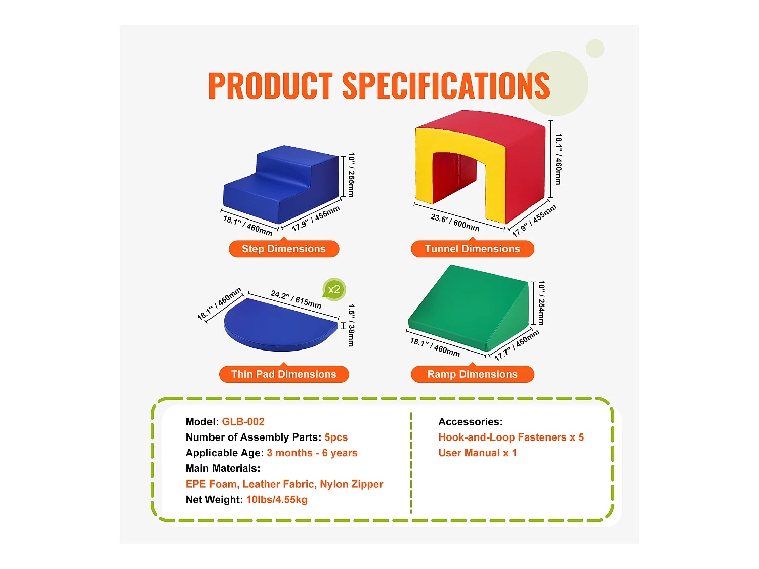 Jouets d'Escalade en Mousse pour Tout-Petits SucceBuy, Tunnel d'Escalade Simple avec Escaliers et Rampe, 5 Pièces