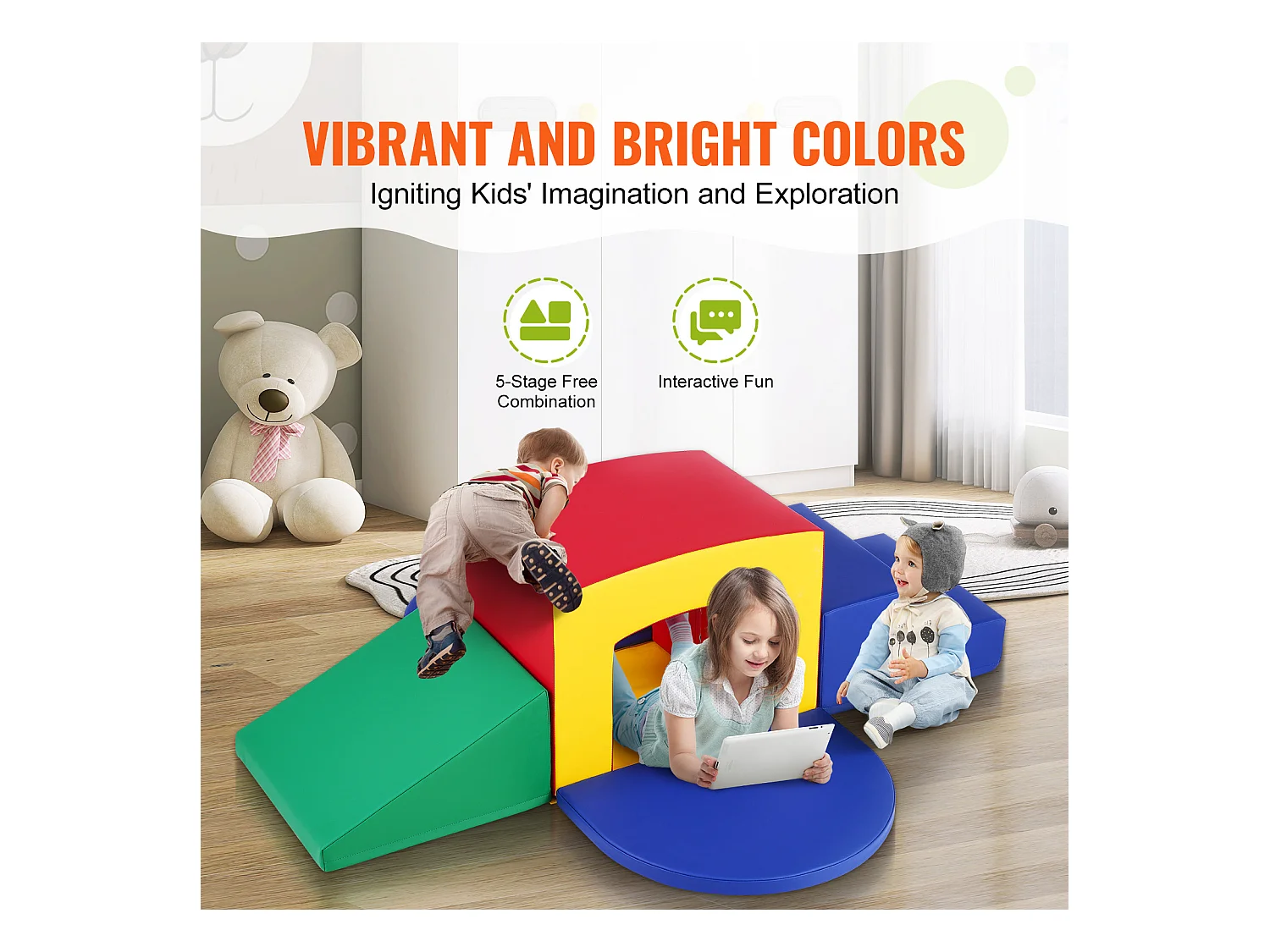 Jouets d'Escalade en Mousse pour Tout-Petits SucceBuy, Tunnel d'Escalade Simple avec Escaliers et Rampe, 5 Pièces