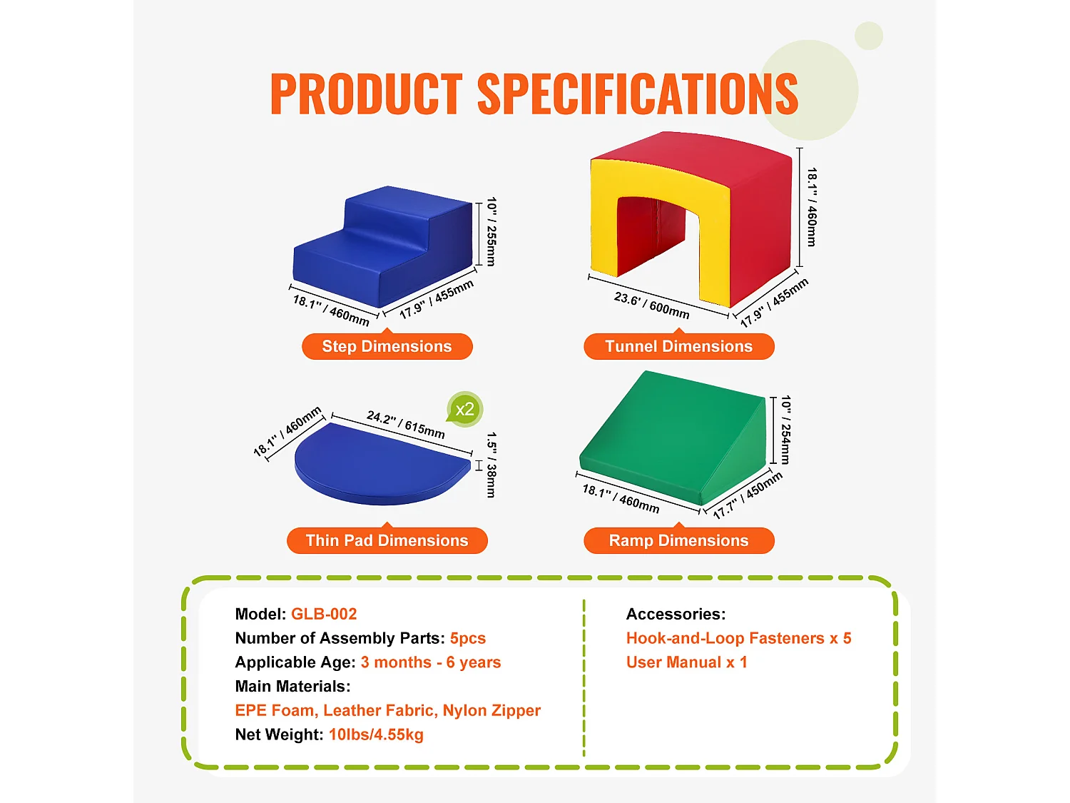Jouets d'Escalade en Mousse pour Tout-Petits SucceBuy, Tunnel d'Escalade Simple avec Escaliers et Rampe, 5 Pièces