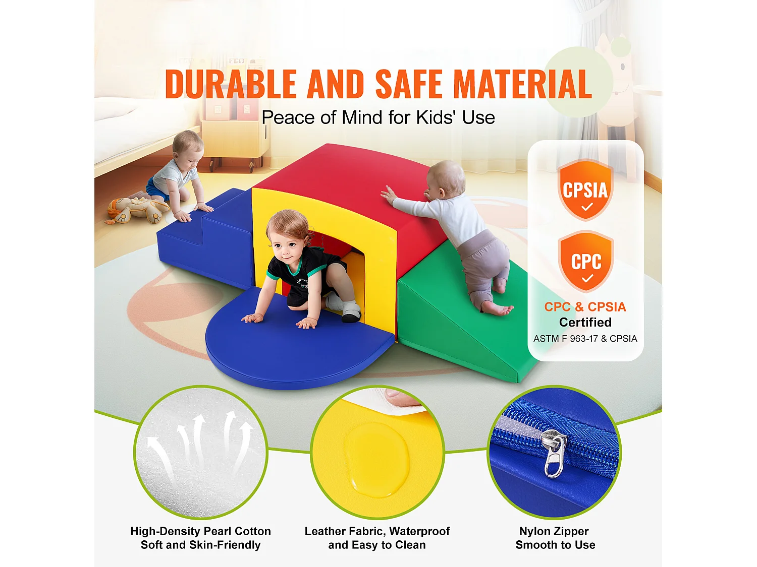 Jouets d'Escalade en Mousse pour Tout-Petits SucceBuy, Tunnel d'Escalade Simple avec Escaliers et Rampe, 5 Pièces