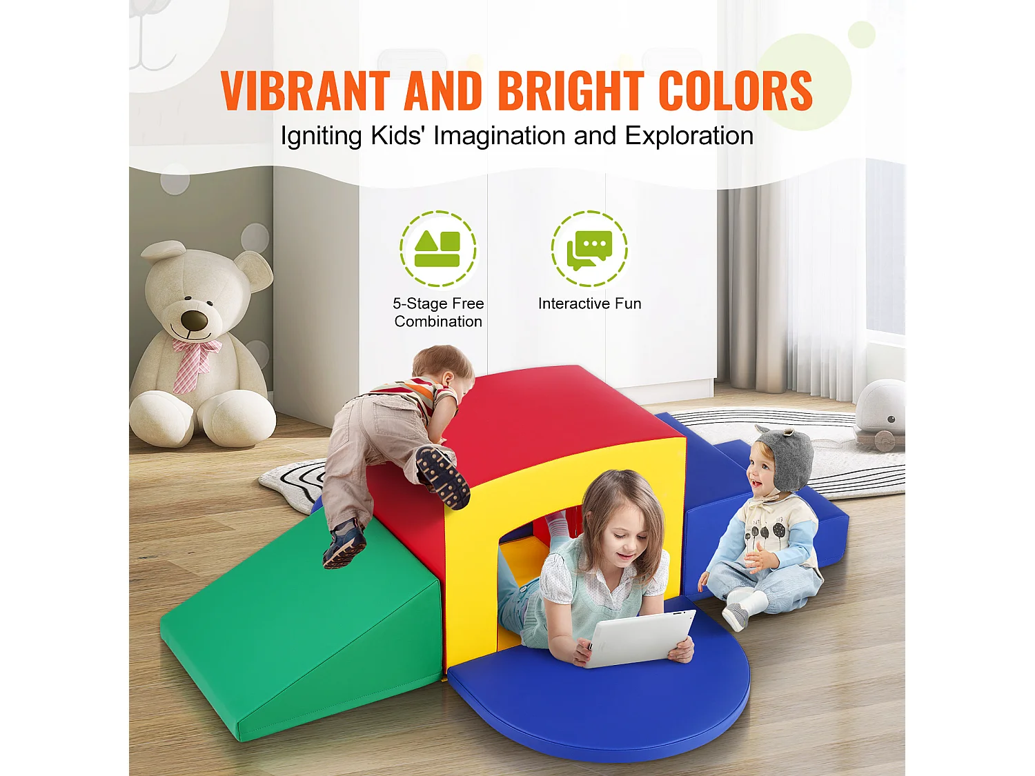 Jouets d'Escalade en Mousse pour Tout-Petits SucceBuy, Tunnel d'Escalade Simple avec Escaliers et Rampe, 5 Pièces