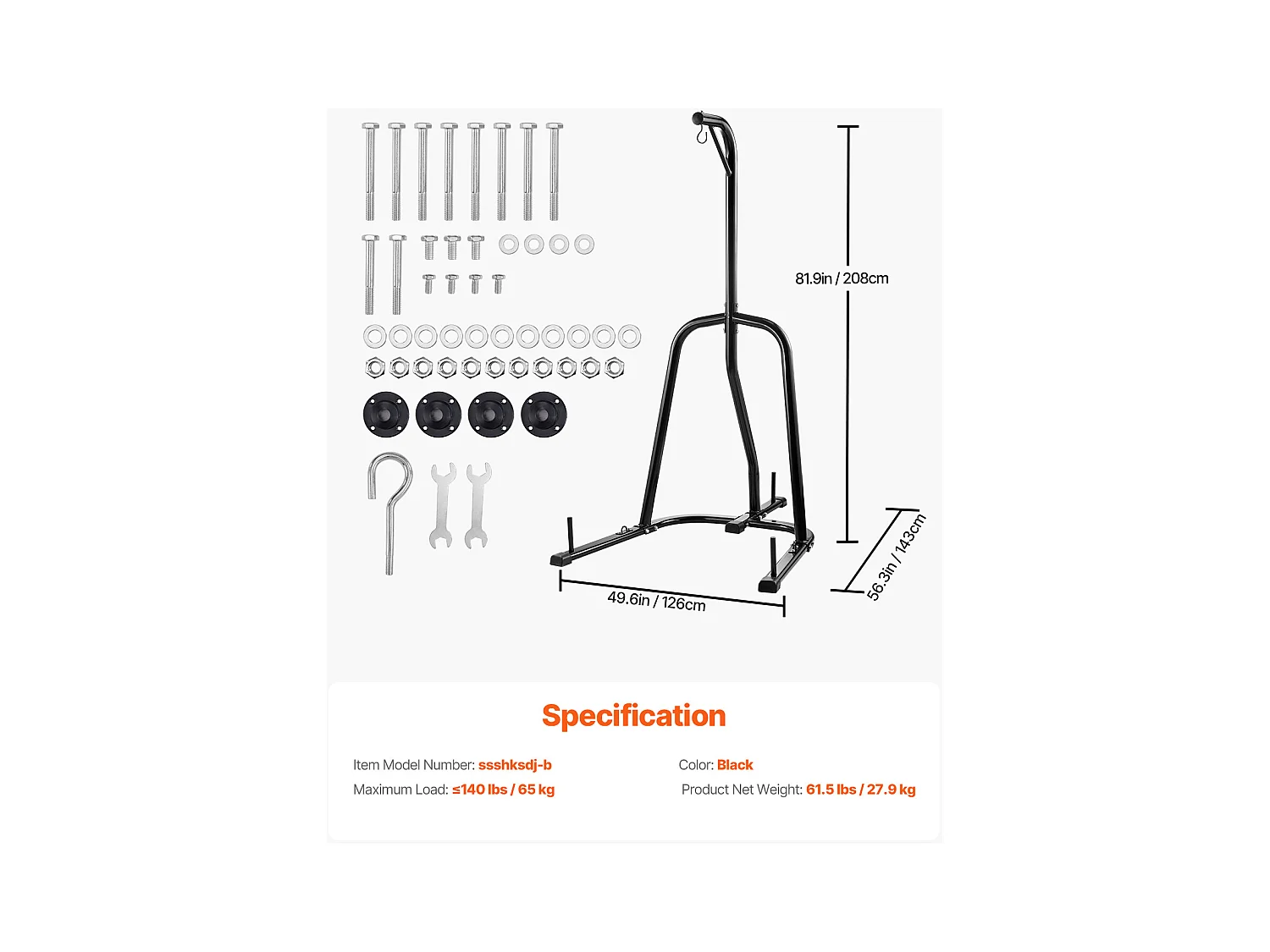 Support de Sac de Frappe en Acier SucceBuy, Charge 65 kg, Station de Boxe Fitness