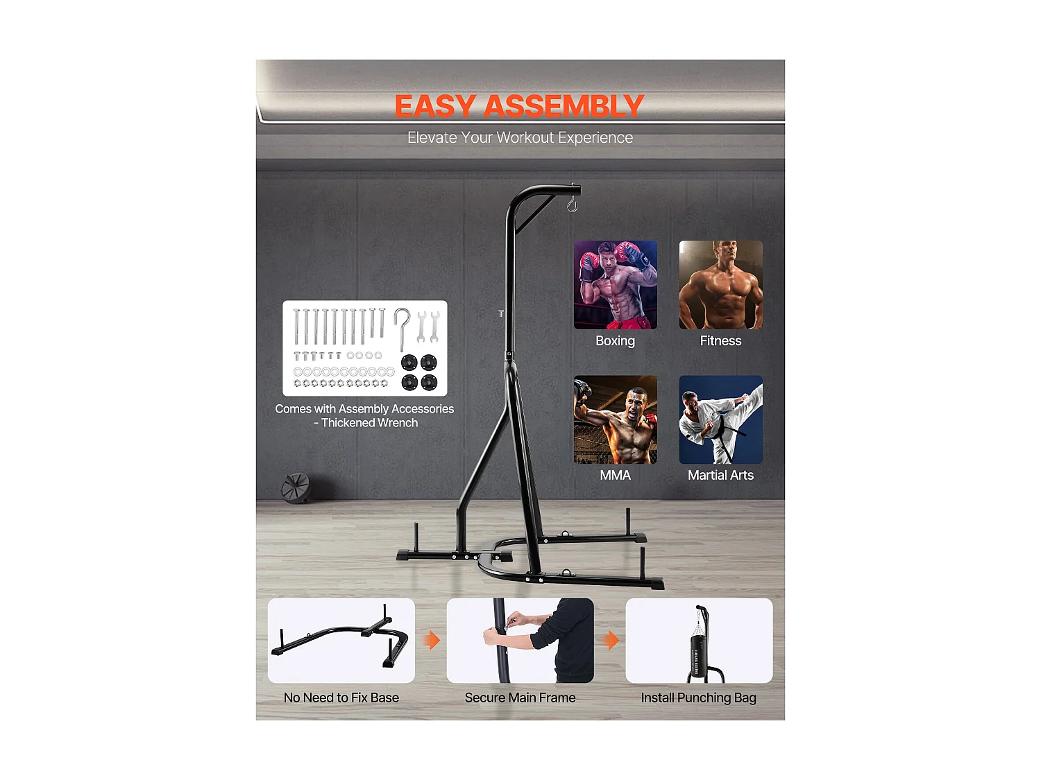 Soporte de Saco de Boxeo de Acero SucceBuy, Carga 65 kg, Estación de Boxeo Fitness