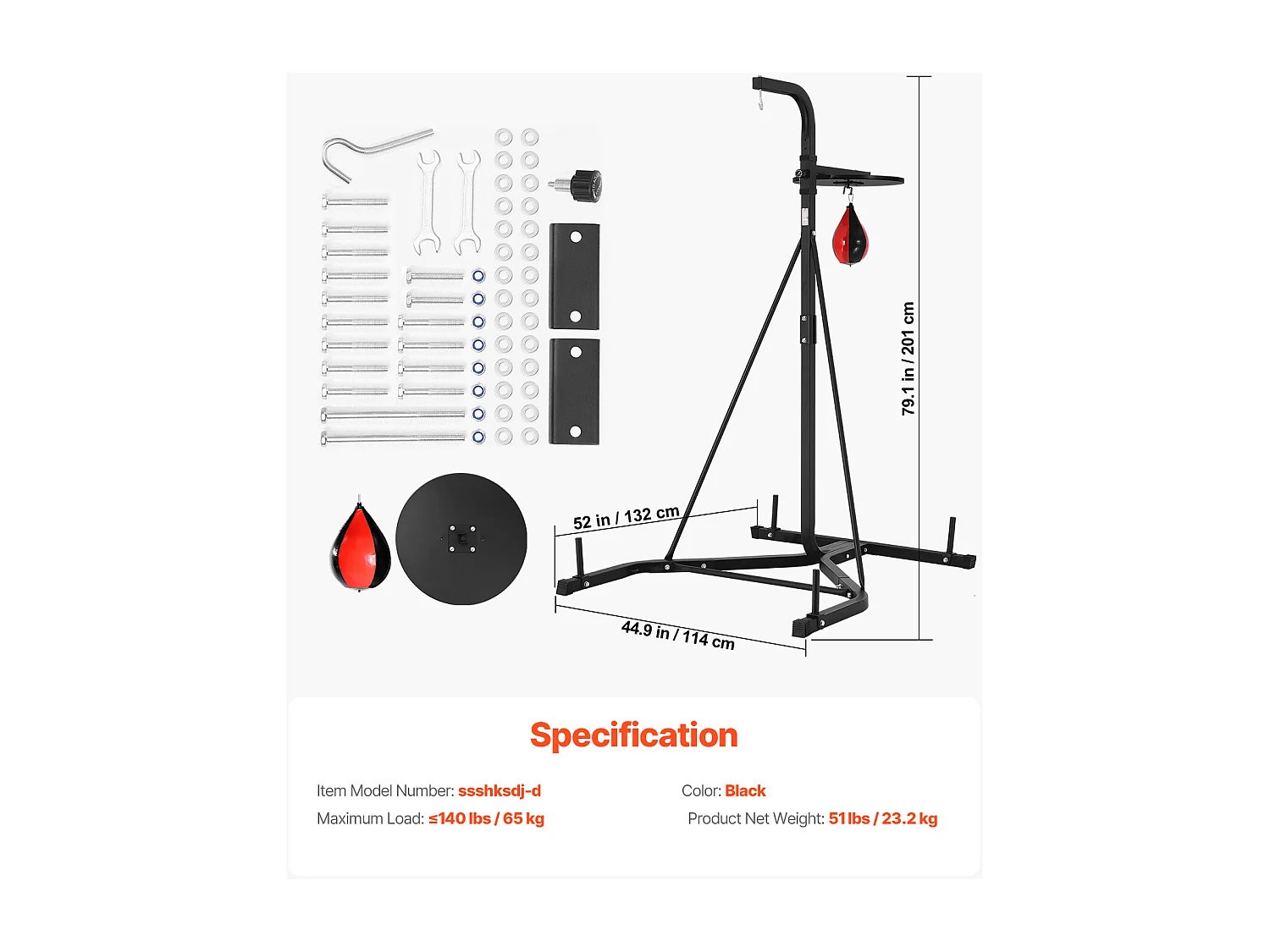 Support de Sac de Frappe en Acier SucceBuy 2-en-1, Charge 65 kg, Station de Boxe Fitness