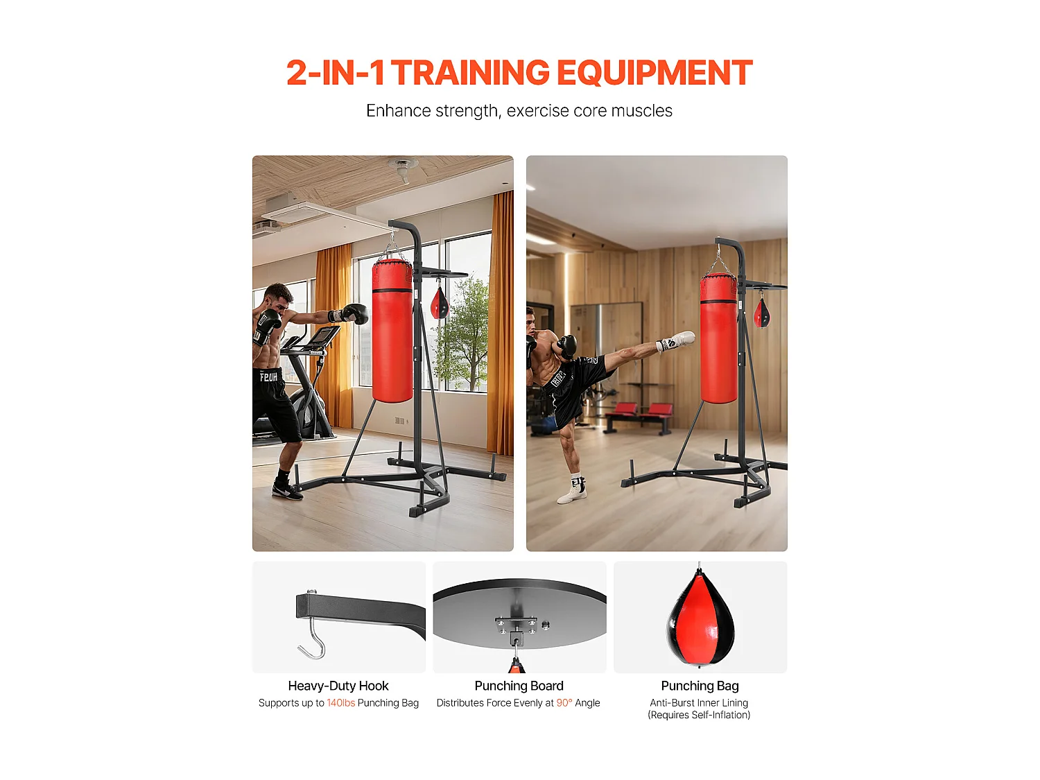 Support de Sac de Frappe en Acier SucceBuy 2-en-1, Charge 65 kg, Station de Boxe Fitness