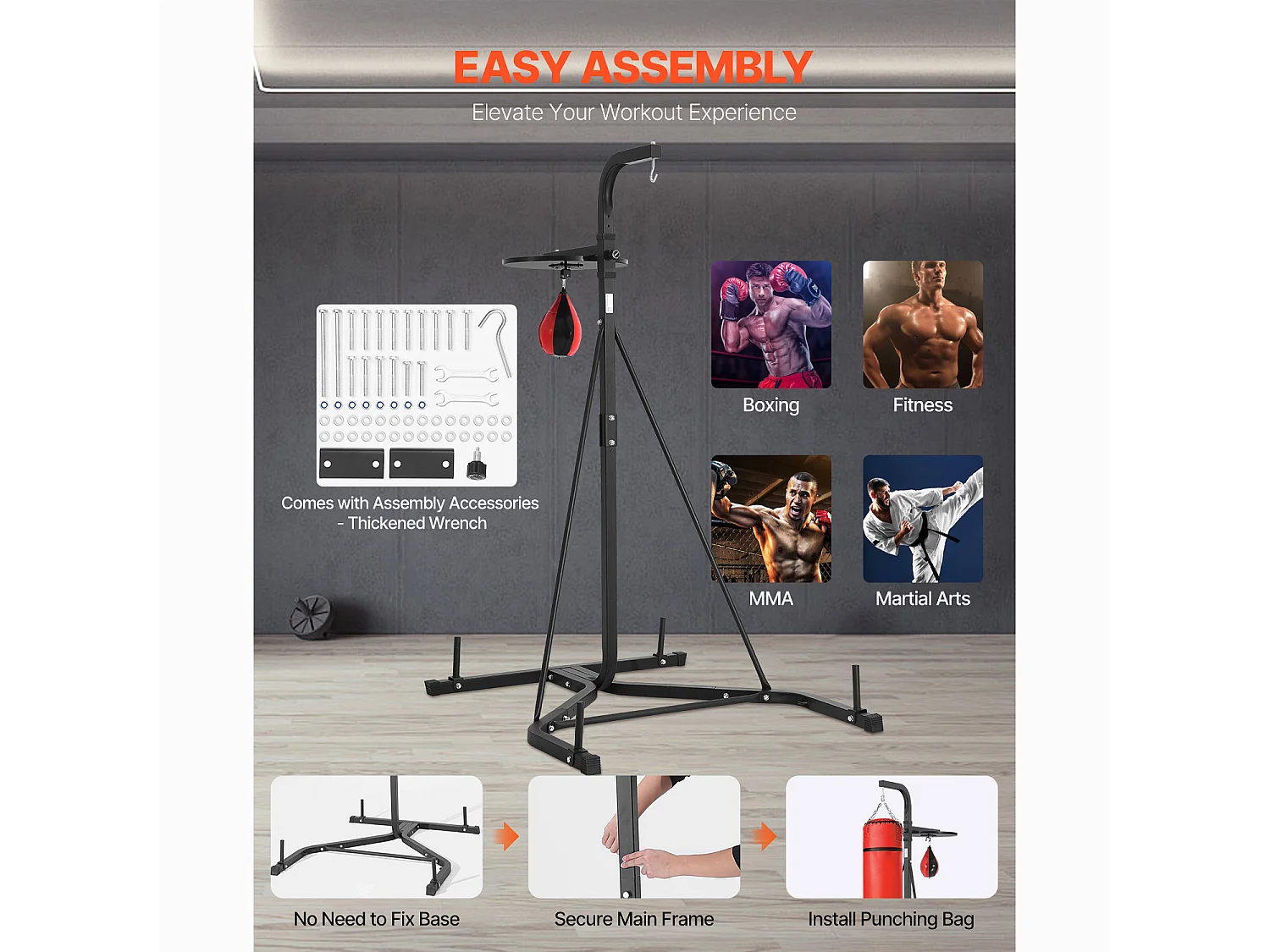 Support de Sac de Frappe en Acier SucceBuy 2-en-1, Charge 65 kg, Station de Boxe Fitness