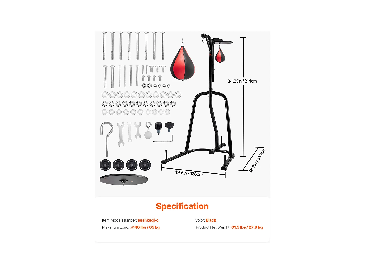 Support de Sac de Frappe en Acier SucceBuy 2-en-1, Charge 65 kg, Station de Boxe Fitness