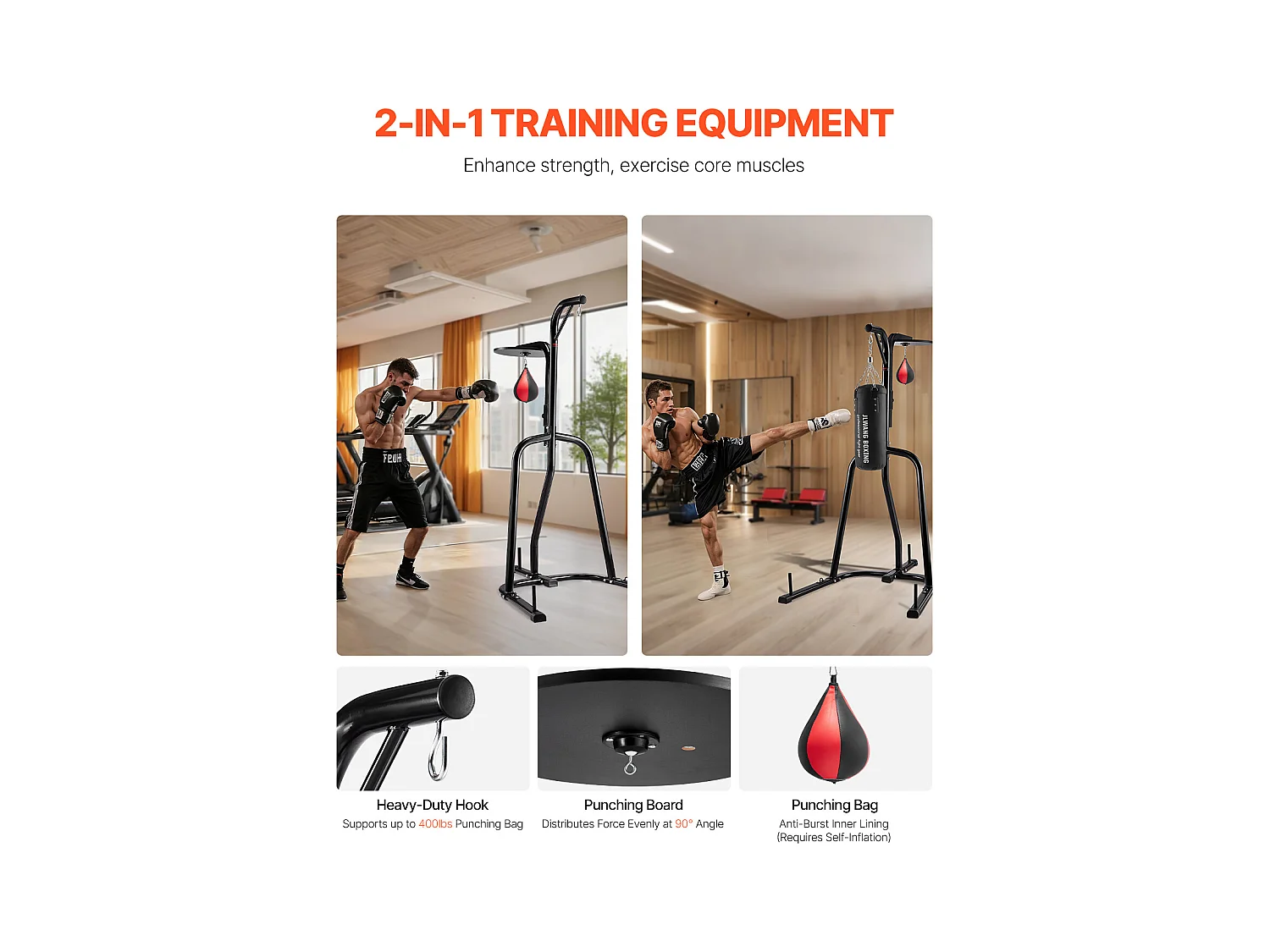 Support de Sac de Frappe en Acier SucceBuy 2-en-1, Charge 65 kg, Station de Boxe Fitness