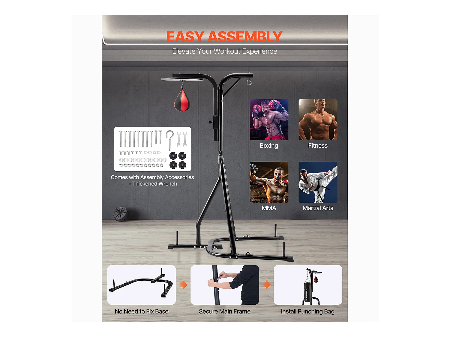 Support de Sac de Frappe en Acier SucceBuy 2-en-1, Charge 65 kg, Station de Boxe Fitness