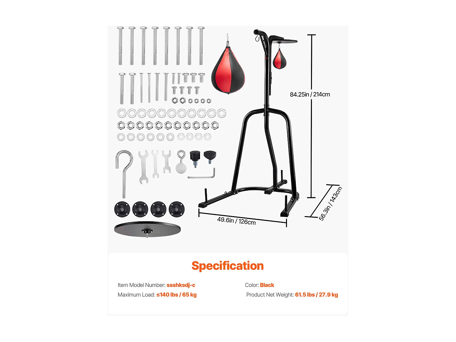 Support de Sac de Frappe en Acier SucceBuy 2-en-1, Charge 65 kg, Station de Boxe Fitness