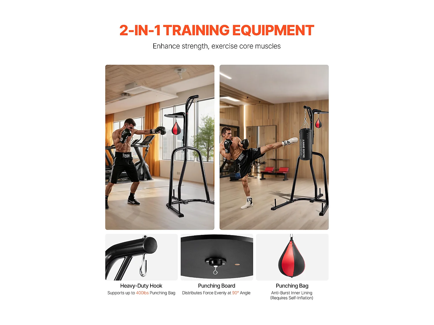 Support de Sac de Frappe en Acier SucceBuy 2-en-1, Charge 65 kg, Station de Boxe Fitness