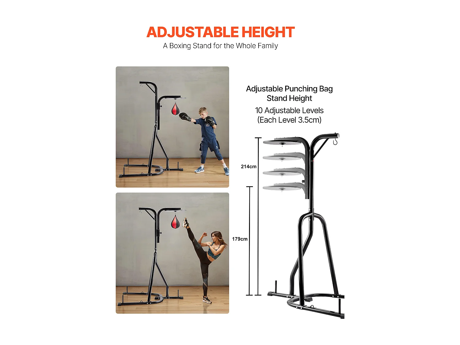 Support de Sac de Frappe en Acier SucceBuy 2-en-1, Charge 65 kg, Station de Boxe Fitness