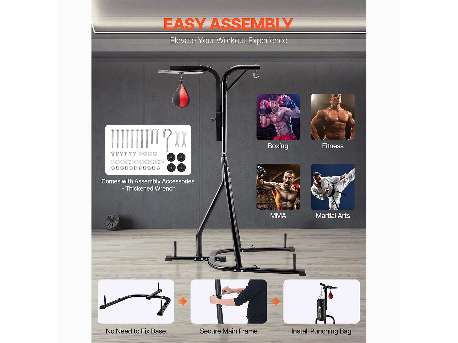 Support de Sac de Frappe en Acier SucceBuy 2-en-1, Charge 65 kg, Station de Boxe Fitness