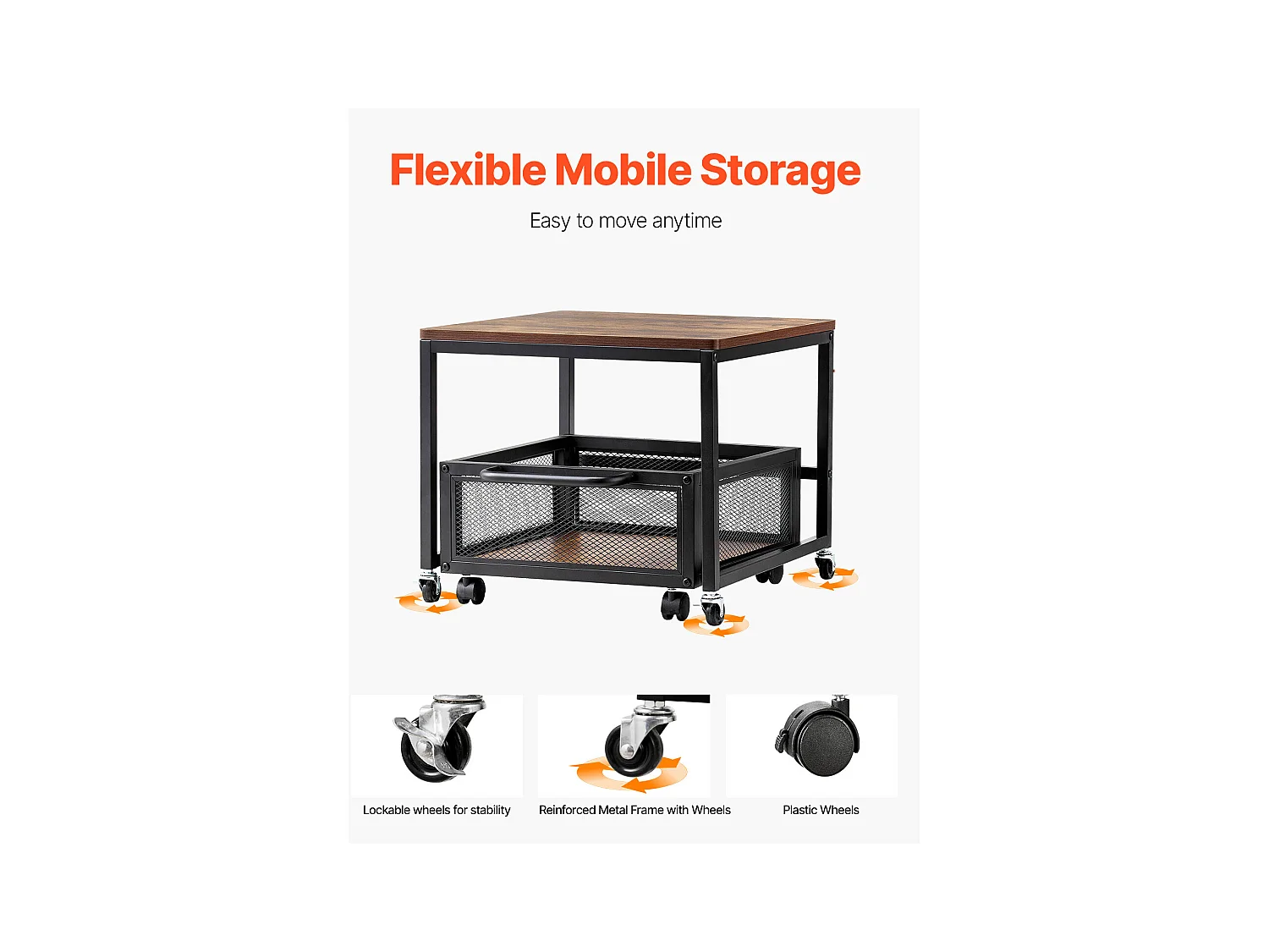 Table d'appoint avec Rangement SucceBuy, Support de Mini-Réfrigérateur avec Rangement, Capacité de 90 kg, Chariot et Roulettes Pivotantes, Marron Clair