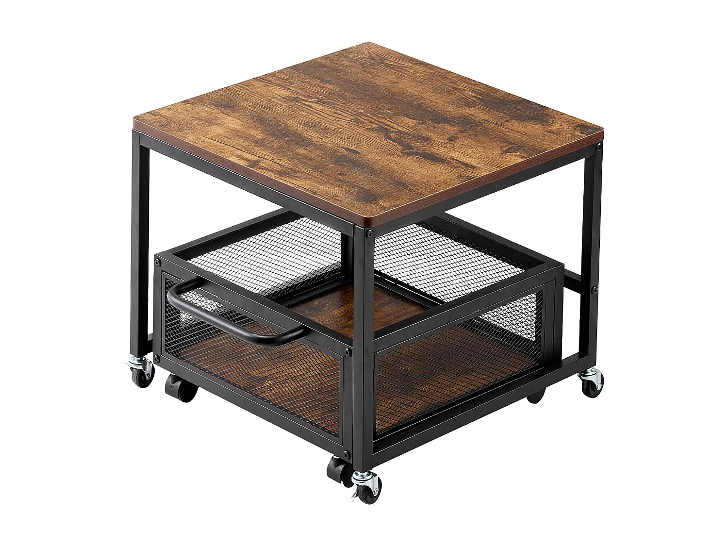 Supporto per Mini Frigorifero SucceBuy, con Ripiano, Capacità 90 kg, Carrello e Ruote Girevoli, Marrone Chiaro