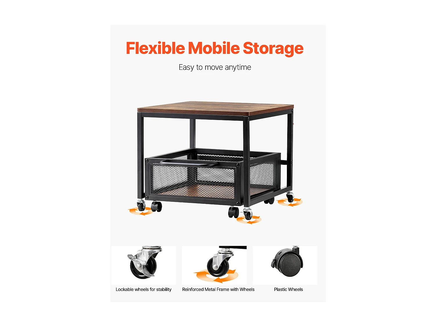 Supporto per Mini Frigorifero SucceBuy, con Ripiano, Capacità 90 kg, Carrello e Ruote Girevoli, Marrone Chiaro