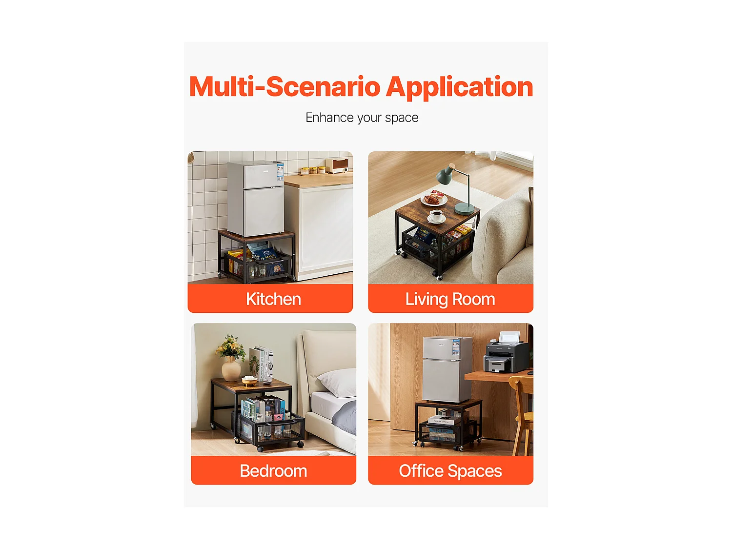 Supporto per Mini Frigorifero SucceBuy, con Ripiano, Capacità 90 kg, Carrello e Ruote Girevoli, Marrone Chiaro