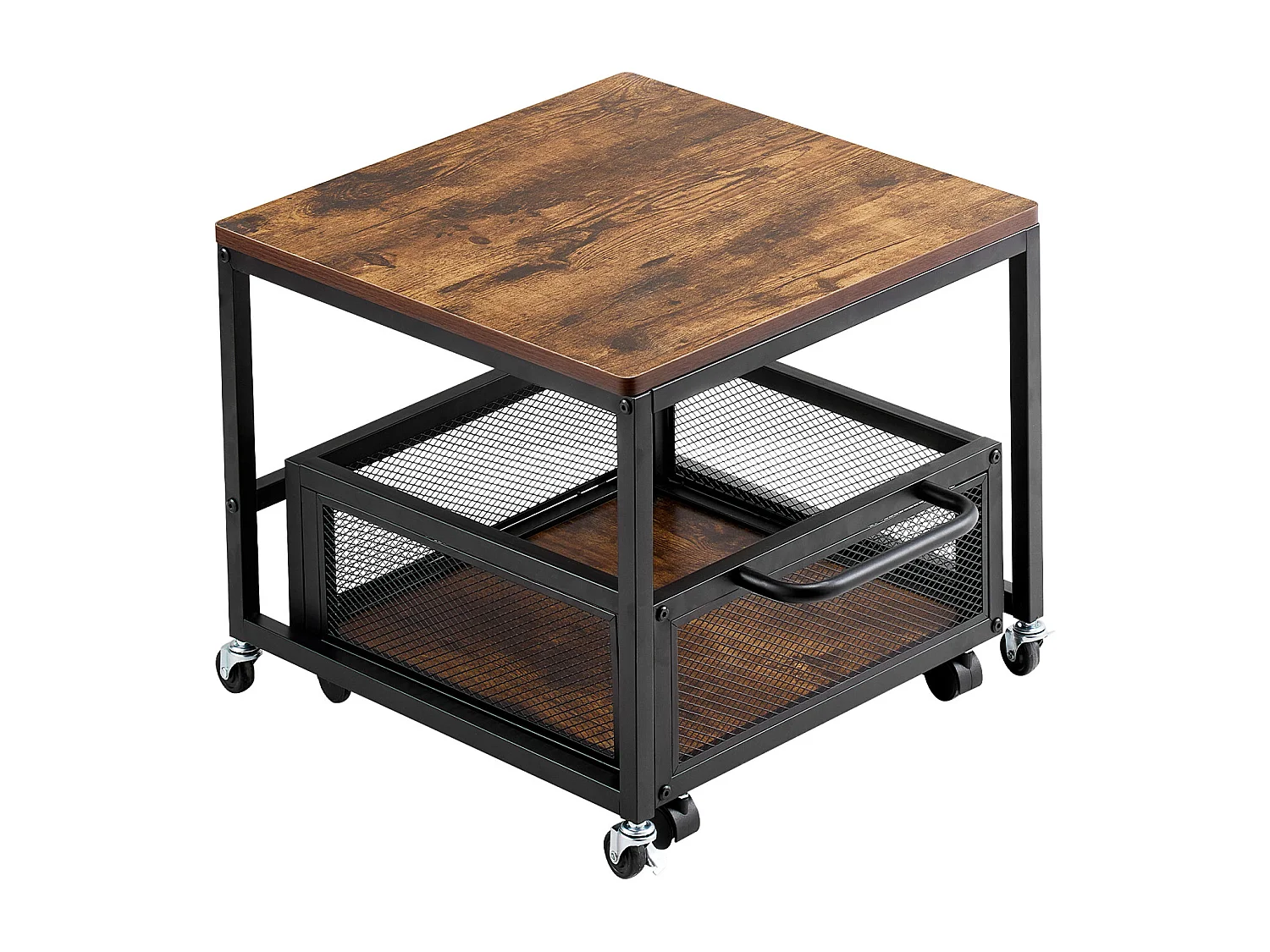 Supporto per Mini Frigorifero SucceBuy, con Ripiano, Capacità 90 kg, Carrello e Ruote Girevoli, Marrone Chiaro