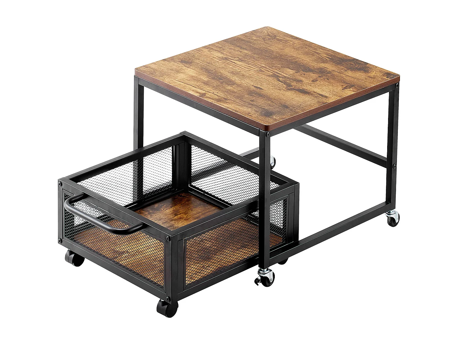 Supporto per Mini Frigorifero SucceBuy, con Ripiano, Capacità 90 kg, Carrello e Ruote Girevoli, Marrone Chiaro