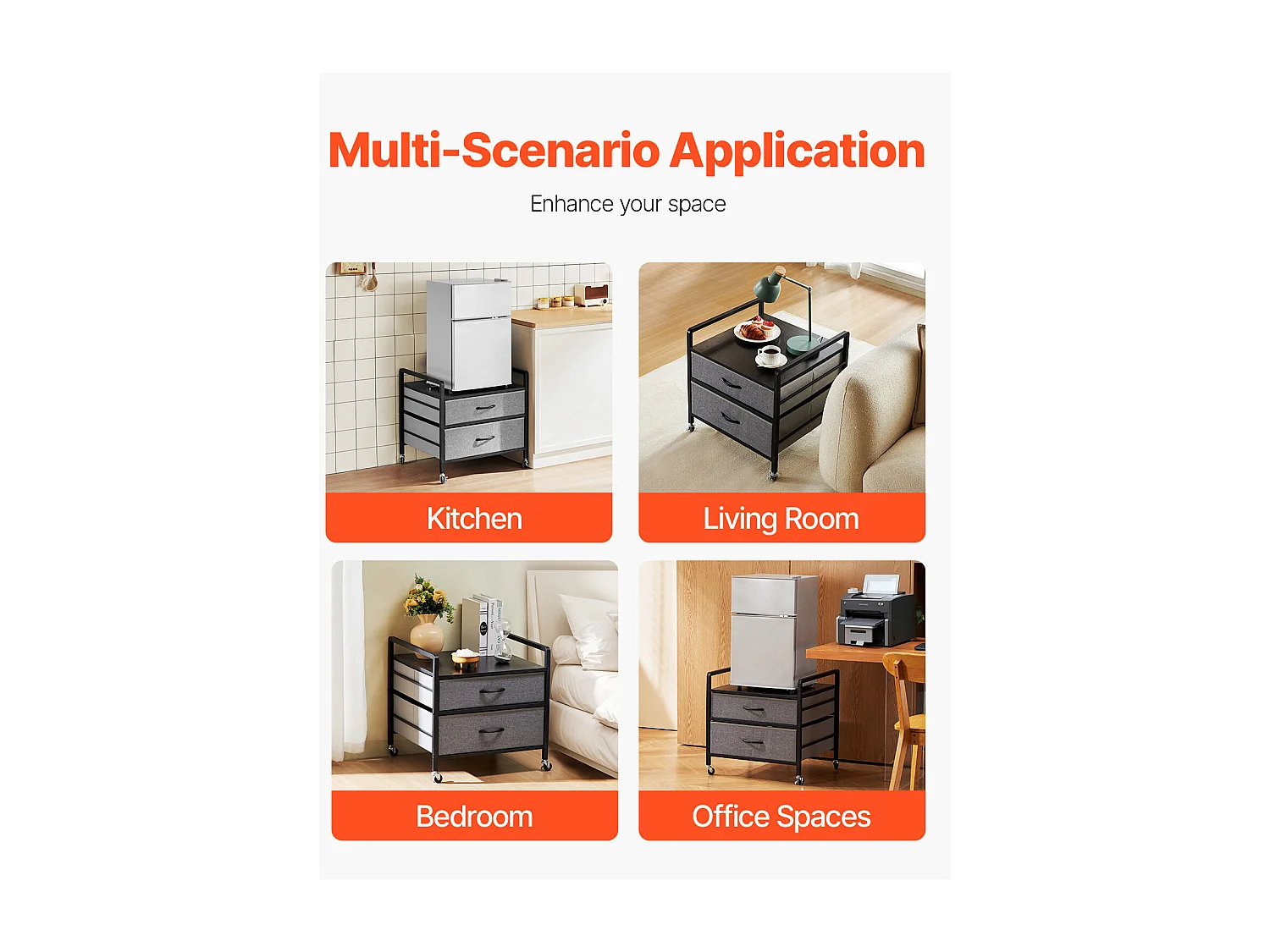 Stojak na Mini Lodówkę SucceBuy, z Miejscem do Przechowywania, Nośność 80 kg, Szary, Mini Stolik pod Lodówkę z 2 Szufladami