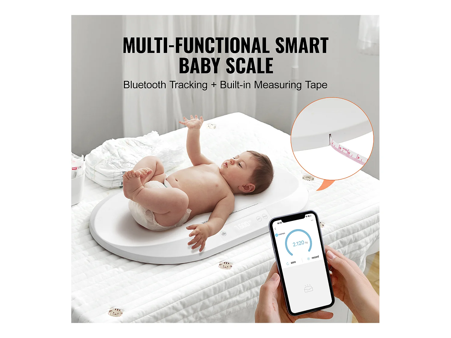 Balance Numérique Intelligente Pèse-Bébé SucceBuy, Bluetooth pour Bébé 40 kg avec Ruban Adhésif