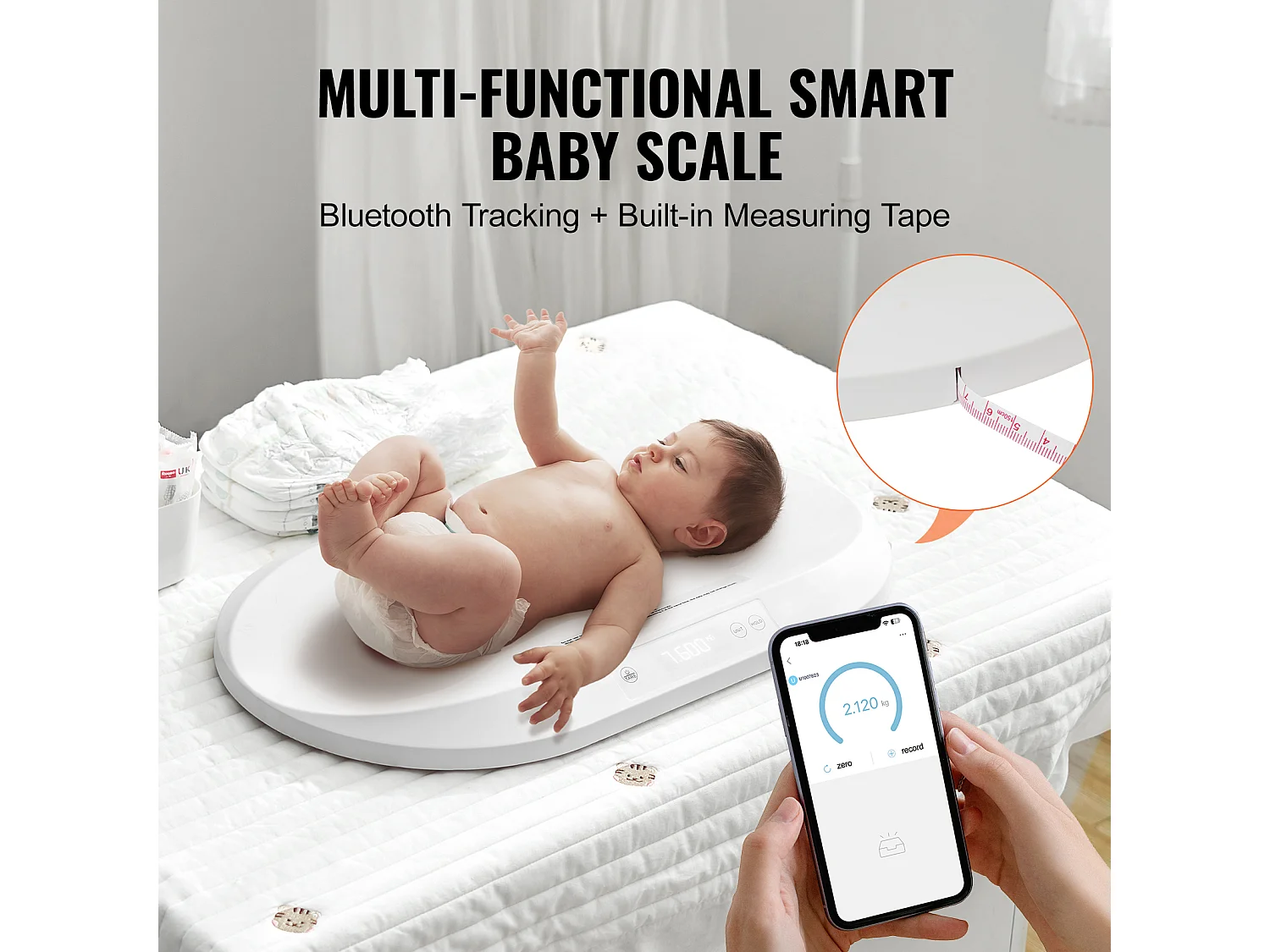 Balance Numérique Intelligente Pèse-Bébé SucceBuy, Bluetooth pour Bébé 40 kg avec Ruban Adhésif