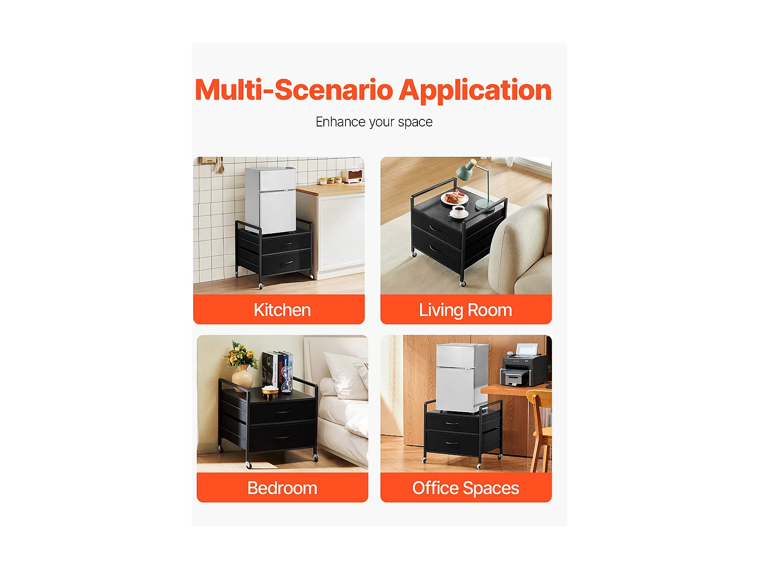 Table d'appoint avec Rangement, Support de Mini-Réfrigérateur SucceBuy,  Capacité de 80 kg, Noir, Mini Table de Réfrigérateur avec 2 Tiroirs