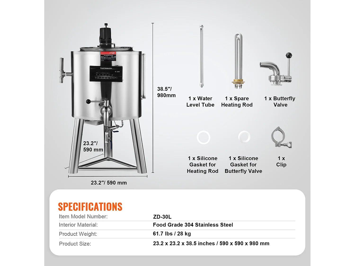 Machine de Pasteurisation du Lait Commerciale SucceBuy, 30L, pour la Stérilisation, Acier Inoxydable 304 de Qualité Alimentaire