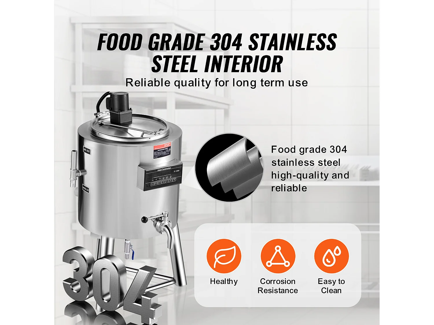 Machine de Pasteurisation du Lait Commerciale SucceBuy, 30L, pour la Stérilisation, Acier Inoxydable 304 de Qualité Alimentaire