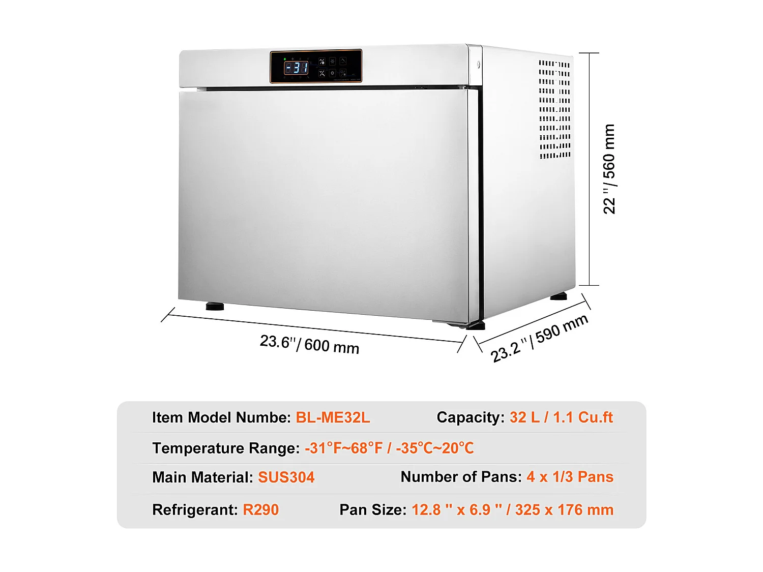 Congélateur Rapide Commercial SucceBuy, Refroidisseur Rapide à 4 Plateaux, 32 L, pour Fruits de mer et Crème Glacée
