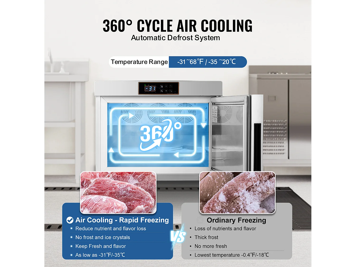 Congélateur Rapide Commercial SucceBuy, Refroidisseur Rapide à 4 Plateaux, 32 L, pour Fruits de mer et Crème Glacée