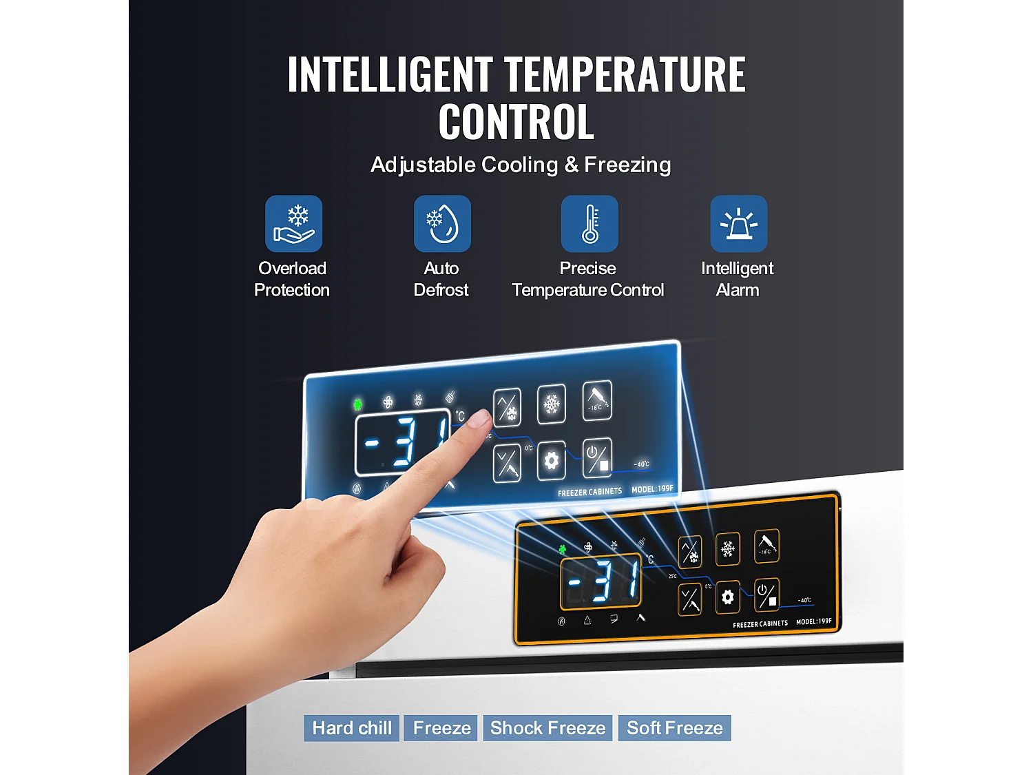 Congélateur Rapide Commercial SucceBuy, Refroidisseur Rapide à 4 Plateaux, 32 L, pour Fruits de mer et Crème Glacée