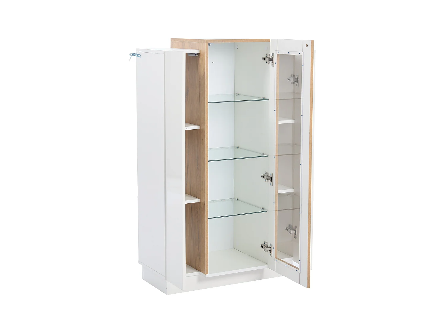 Vitrine blanc 74x40x120cm avec 3 portes dont 1 en acrylique, tablettes en verre, LED inclus