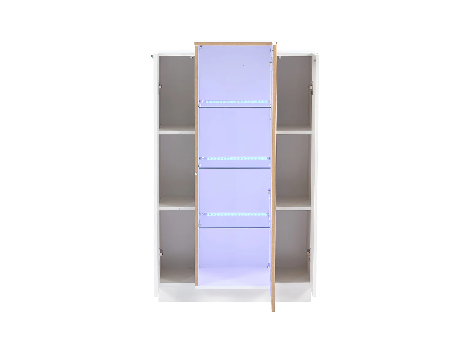 Vitrine blanc 74x40x120cm avec 3 portes dont 1 en acrylique, tablettes en verre, LED inclus