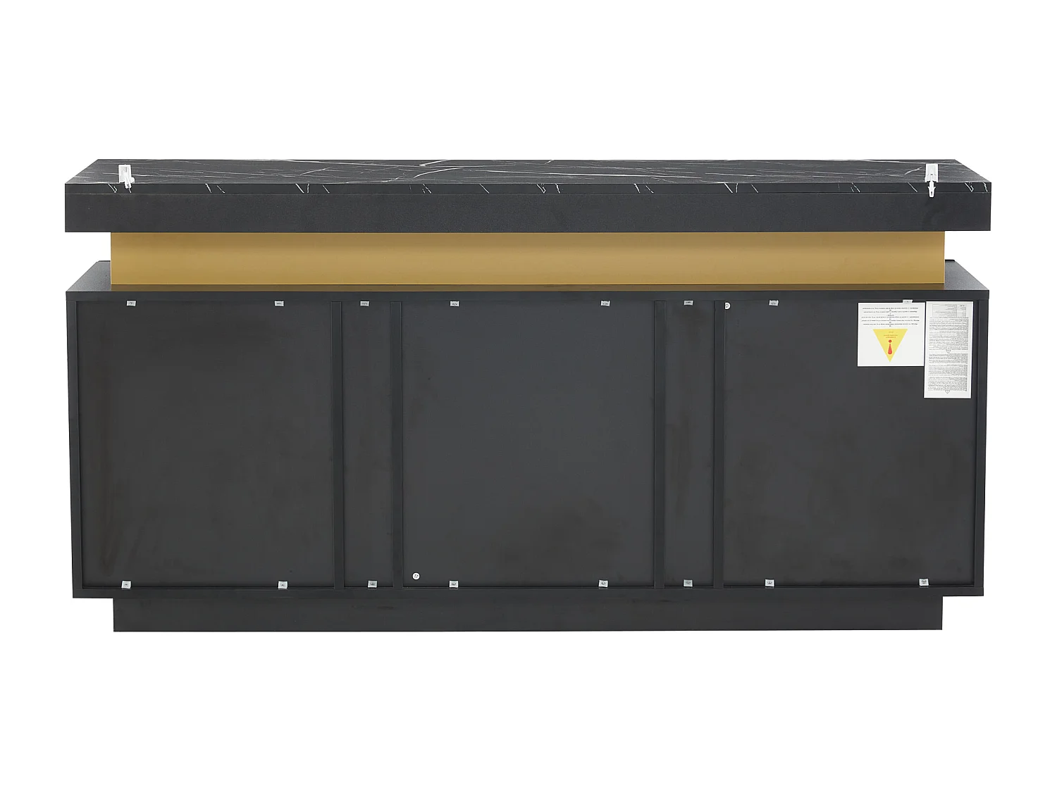 Modern dressoir 140x38x70cm met 3 deuren en een marmerlook bovenblad, zwart en goud